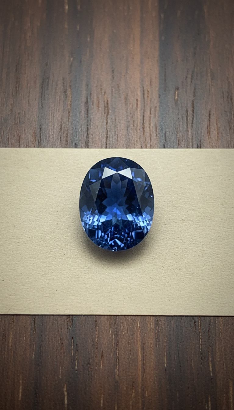 Hand-Faceted Blue Sapphire Oval